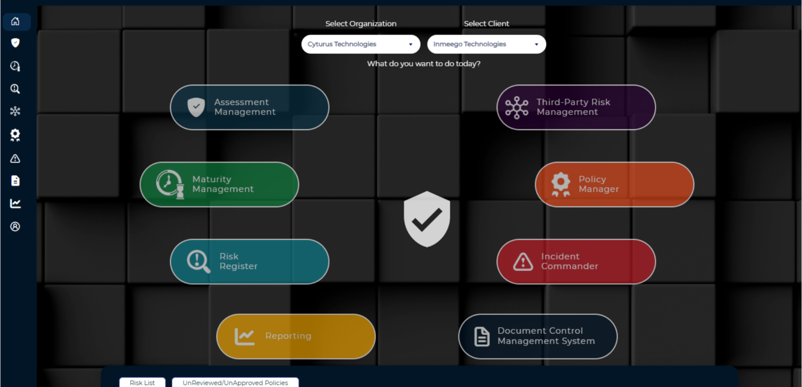 Cyturus' Cyber Resilience Tracker | Home screen
